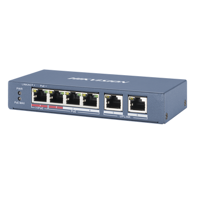 Switch PoE+ / No Administrable / 3 Puertos 10/100 Mbps 802.3 af/at (30 W) + 1 Puerto 10/100 Mbps Hi-PoE (60 W) / 2 Puertos 10/100 Mbps Uplink / Modo Extendido hasta 300 Metros / 60 W