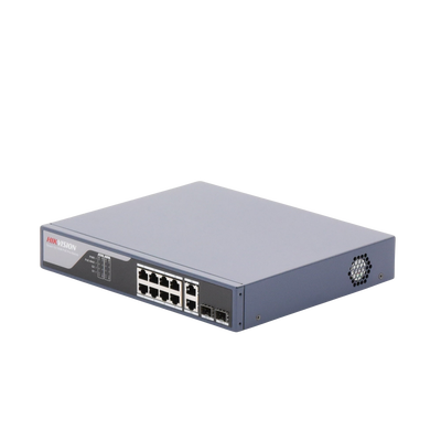 Switch PoE+ / Administrable / Uso en Rack / 8 Puertos 10/100 PoE+ / 2 Puertos 1000 Mbps Uplink / 2 Puertos SFP / Configuración Nube desde Hik-PartnerPro / Modo Extendido hasta 300 Metros / 125 W