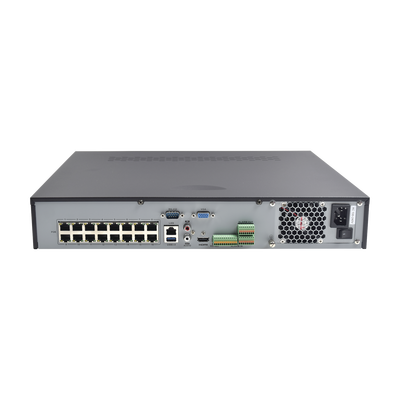 NVR 8 Megapixel (4K) / 16 canales IP /16 Puertos PoE+ / Soporta Cámaras con AcuSense / 4 Bahías de Disco Duro / Switch PoE 300 mts / HDMI en 4K