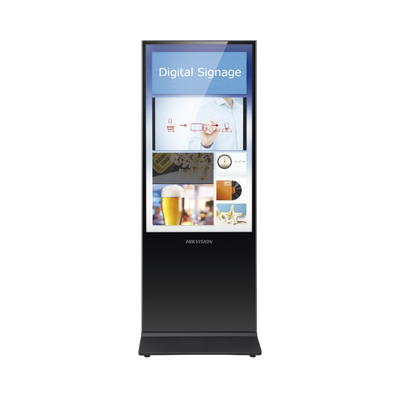 Pantalla de 55" 4K para Publicidad Digital / Base para Piso (Totem) / Puertos USB / Entrada de Video HDMI y VGA / WiFi / Altavoz Integrada