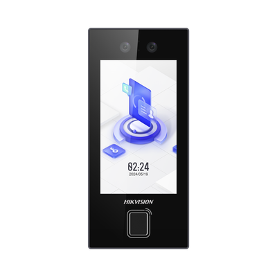 Terminal Facial Min Moe con LECTOR DE HUELLAS y Tarjetas MIFARE / 3000 Rostros / 3000 Huellas / Pantalla 4.5" / Administrable en la Nube con Hik-Connect Teams / Exterior IP65 / PoE / WiFi / HIK-IA