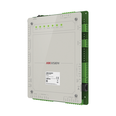 Controlador de Acceso 2 Puertas Administrable en la Nube con Hik-Connect Teams / Interfaz Web / 4 Lectores de Huella o Tarjeta / 100,000 Tarjetas / 10,000 Huellas / Incluye Gabinete y Fuente de Alimentación 12 Vcd 8 A / Soporta Batería de Re