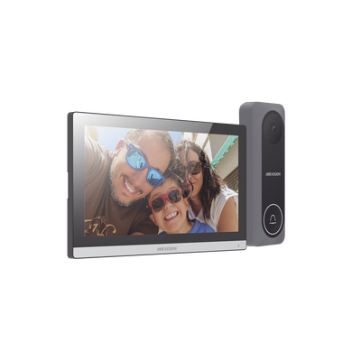 Kit de Videoportero Hibrido TurboHD con Pantalla LCD touch de 7" Wi-Fi / Frente de Calle para Exterior de Policarbonato / 720p (1 Megapíxel )130° de Visión (Gran Angular) / Llamada a App Hik-Connect