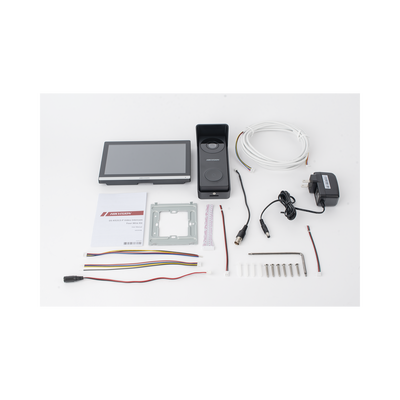 Kit de Videoportero Hibrido TurboHD con Pantalla LCD touch de 7" Wi-Fi / Frente de Calle para Exterior Metalico / 720p (1 Megapíxel )117° de Visión (Gran Angular) / Llamada a App Hik-Connect