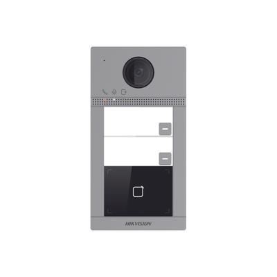 Videoportero IP (IP65 + IK08) con Llamada y apertura desde APP Hik-Connect / Soporta 2 Departamentos / PoE Estandar / Interfaz WEB para configuración / 2 puertas