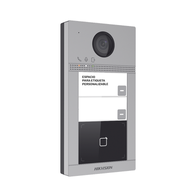 Videoportero IP 2 Megapixel / Llamada y Apertura Remota desde App Hik-Connect (requiere monitor) / PoE / Exterior IP65 + Antivandalico IK08 / 2 Departamentos / Apertura con Tarjeta / Soporta 2 Puertas y hasta 6 Monitores