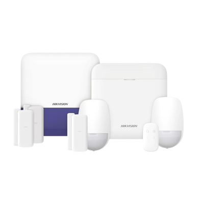 (AX PRO) KIT de Alarma AX PRO con GSM (3G/4G) / Incluye: 1 Hub con bateria de respaldo / 2 Sensores PIR / 3 Contactos Magnéticos mini / 1 Control Remoto / 1 Sirena Inalambrica Exterior / WiFi / Compatible con Hik-Connect P2P