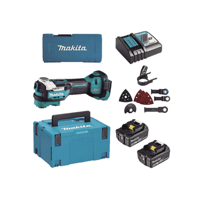 Multiherramienta Oscilante Inalámbrica de 18V, incluye 2 Baterías BL1850B de 5.0 A, Cargador DC18RC, Accesorios y Estuche Makpac