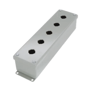 Gabinete Tipo Pushbutton, De 5 Botones de 22.5 mm, NEMA 12, IP65, de 317 x 83 x 70 mm, de Acero, Color Gris