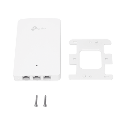 Punto de acceso Omada doble banda 802.11ac, PoE 802.3af/at, MU-MIMO, MIMO 2x2 diseño placa de pared con tres puertos adicionales, soporta hasta 100 clientes.