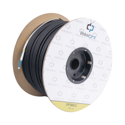 Carrete de Fibra Óptica Monomodo con conectores LC-LC Duplex, Reforzada con Kevlar, de 150 metros, Para instalaciones subterráneas por tubería