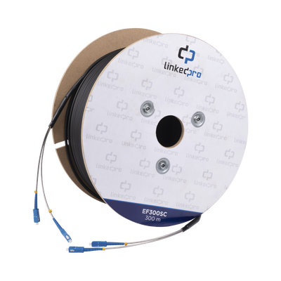 Carrete de Fibra Óptica Monomodo con Conectores SC-SC Duplex, Reforzada con Kevlar, de 300 metros, Para instalaciones subterráneas por tubería Carrete de Fibra Óptica Monomodo con Conectores SC-SC Duplex, Reforzada con Kevlar, de 300 metros, Para instalaciones subterráneas por tubería