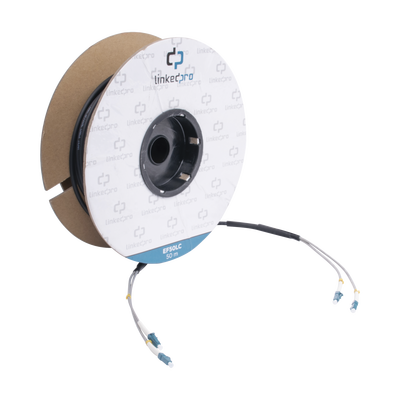Carrete de Fibra Óptica Monomodo con Conectores LC-LC Duplex, Reforzada con Kevlar, de 50 metros, Para instalaciones subterráneas por tubería