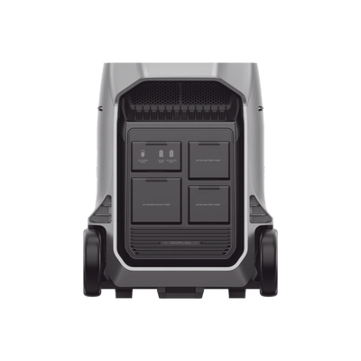 Estación de Energía Portátil DELTA PRO3 / 4096Wh Litio LFP / 5 AC 4000W (8000W Pico) / 2 USB-C 100W / Capacidad para Aumentar Respaldo / Cargador de Coche 10A a 12.6V / Conectividad WiFi y Bluetooth (App) / Carga Solar 2600W Max. (2 P