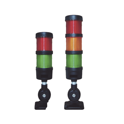 Torre LED Indicadora de estado de 3 niveles color Rojo, Ámbar y Verde, con Buzzer integrado a 85 dB, a 110-240 VCA con Montaje incluido de 60 mm de diámetro