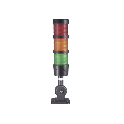 Torre LED Indicadora de estado de 3 niveles color Rojo, Ámbar y Verde, con Buzzer integrado a 85 dB, a 110-240 VCA con Montaje incluido de 60 mm de diámetro