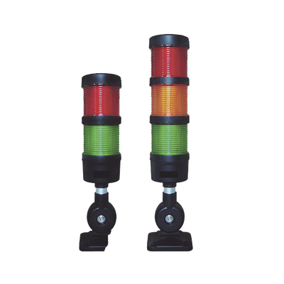 Torre LED Indicadora de estado de 3 niveles color Rojo, Ámbar y Verde, con Buzzer integrado a 85 dB, a 24 VCD con Montaje incluido de 60 mm de diámetro