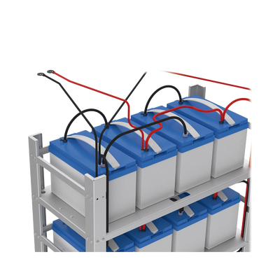 Estante Galvanizado de 3 Niveles para Instalación de 12 Baterías de Ciclo Profundo Similares a la PL-110-D12. Estante Galvanizado de 3 Niveles para Instalación de 12 Baterías de Ciclo Profundo Similares a la PL-110-D12.