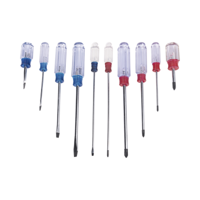 Juego de 10 Desarmadores Mango Plástico (Uso Ligero), Puntas magnética, 5 Puntas Planas (-) y 5 Puntas Phillips. (+) Juego de 10 Desarmadores Mango Plástico (Uso Ligero), Puntas magnética, 5 Puntas Planas (-) y 5 Puntas Phillips. (+)