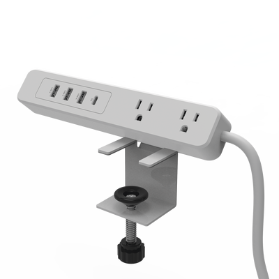 Multicontacto con Montaje para Escritorio / Carga Rápida para 65 W / 3 x Nema 5-15P / 2 x USB-A (5V @3A) / 1 x USB-C (65W)