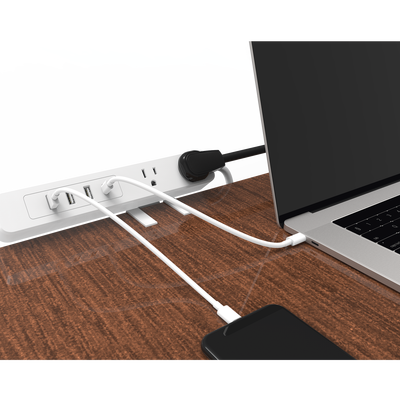 Multicontacto con Montaje para Escritorio / Carga Rápida para 65 W / 3 x Nema 5-15P / 2 x USB-A (5V @3A) / 1 x USB-C (65W)