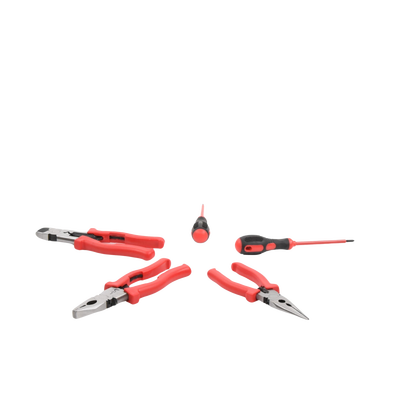 Kit de 3 Pinzas Aisladas + 2 Desarmadores Aislados de Electricista. Ideal para trabajos en Tableros Eléctricos.