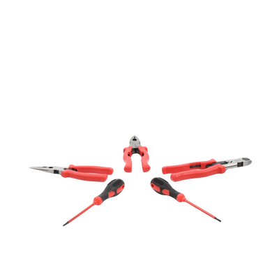 Kit de 3 Pinzas Aisladas + 2 Desarmadores Aislados de Electricista. Ideal para trabajos en Tableros Eléctricos.