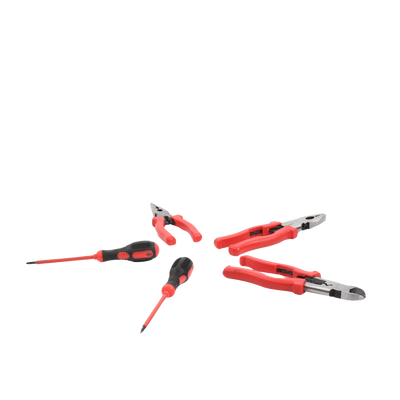 Kit de 3 Pinzas Aisladas + 2 Desarmadores Aislados de Electricista. Ideal para trabajos en Tableros Eléctricos.