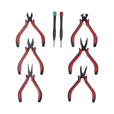 Juego de Herramientas con 6 Pinzas Eléctricas de 4.5" + 2 Desarmadores de Precisión (Plano y Cruz). Juego de Herramientas con 6 Pinzas Eléctricas de 4.5" + 2 Desarmadores de Precisión (Plano y Cruz).