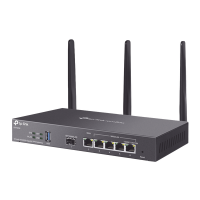 Router Omada VPN / SDN Multi-WAN Gigabit / 1 Puerto WAN SFP Gigabit / 1 Puerto WAN RJ45 Gigabit / 2 Puertos LAN RJ45 Gigabit / 2 Puertos Configurables LAN/WAN / 150,000 Sesiones Concurrentes / Administración Centralizada Omada o Stand-Alone