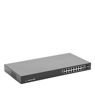 Switch EdgeMAX Administrable de 16 Puertos Gigabit con PoE+/PoE Pasivo 24V + 2 Puertos SFP, 150 W