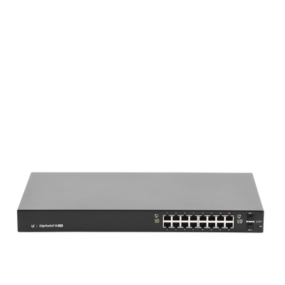 Switch EdgeMAX Administrable de 16 Puertos Gigabit con PoE+/PoE Pasivo 24V + 2 Puertos SFP, 150 W
