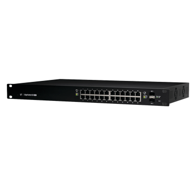 Switch EdgeMAX Administrable de 24 Puertos Gigabit con PoE+/PoE Pasivo 24V + 2 Puertos SFP, 500 W
