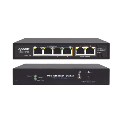 Switch PoE / 100 Metros PoE / 4 puertos 802.3af /at 10/100/1000 Mbps + 2 puerto uplink Switch PoE / 100 Metros PoE / 4 puertos 802.3af /at 10/100/1000 Mbps + 2 puerto uplink