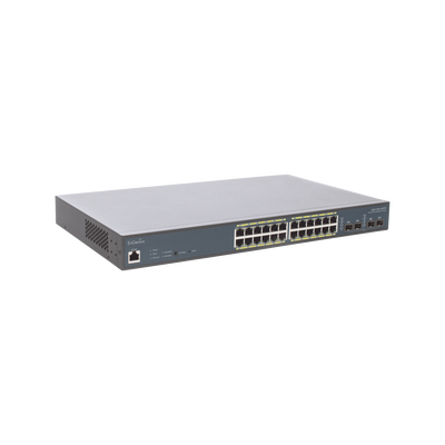 Switch PoE Administrable de 24 Puertos Gigabit, 4 Puertos SFP, Soporta Hasta 410 W con Opción de Controlador para Serie Neutron y Enturbo.