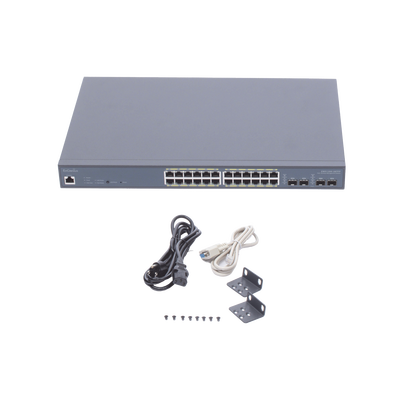 Switch PoE Administrable de 24 Puertos Gigabit, 4 Puertos SFP, Soporta Hasta 410 W con Opción de Controlador para Serie Neutron y Enturbo.