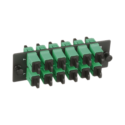 Placa Acopladora de Fibra Optica FAP, Con 12 Conectores SC/APC (12 Fibras), Para Fibra Monomodo OS1/OS2, Color Verde