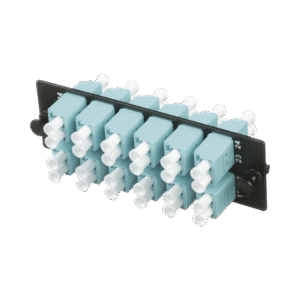 Placa Acopladora de Fibra Optica FAP, Con 12 Conectores LC Duplex (24 Fibras), Para Fibra Multimodo OM3/OM4, Color Aqua