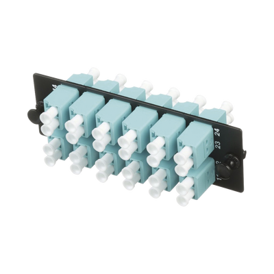Placa Acopladora de Fibra Optica FAP, Con 12 Conectores LC Duplex (24 Fibras), Para Fibra Multimodo OM3/OM4, Color Aqua