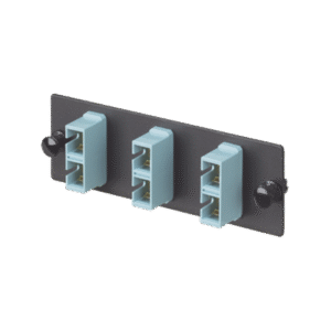 Placa Acopladora de Fibra Optica FAP, Con 3 Conectores SC Duplex (6 Fibras), Para Fibra Multimodo OM3/OM4, Color Aqua