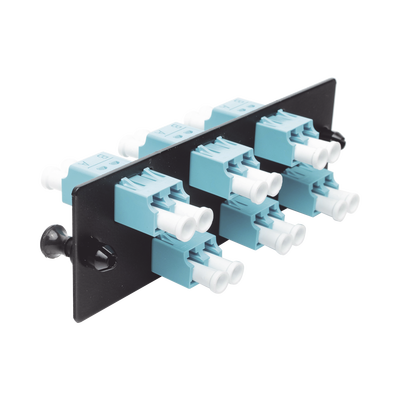 Placa Acopladora de Fibra Optica FAP, Con 6 Conectores LC Duplex (12 Fibras), Para Fibra Multimodo OM3/OM4, Color Aqua