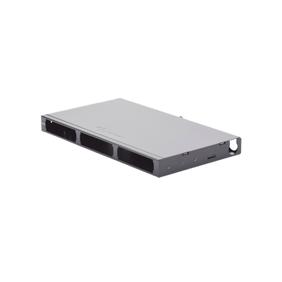 Panel de Conexión de Fibra para Rack de 19in, Bandeja Fija, Acepta 3 Placas Quick Pack, Hasta 72 Fibras, 1 UR