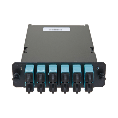 Placa Acopladora de Fibra Óptica FAP, Con 12 Pigtails y 6 Conectores SC Duplex (12 Fibras), Para Fibra Multimodo OM3/OM4, Color Aqua