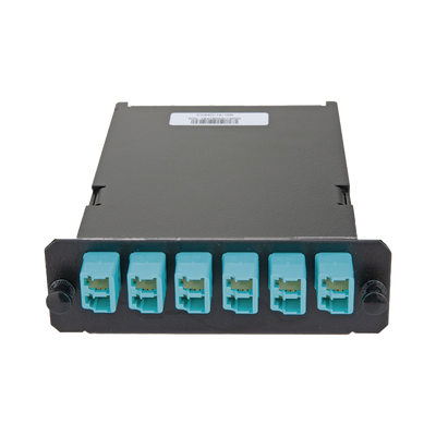 Placa Acopladora de Fibra Óptica FAP, Con 12 Pigtails y 6 Conectores LC Duplex (12 Fibras), Para Fibra Multimodo OM3/OM4, Color Aqua