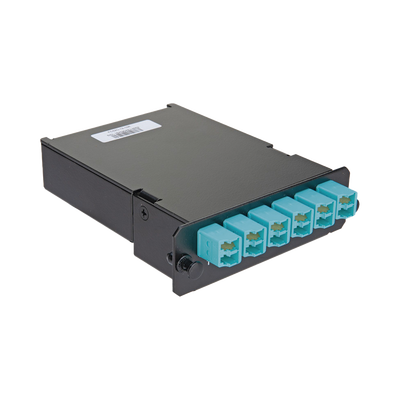 Placa Acopladora de Fibra Óptica FAP, Con 12 Pigtails y 6 Conectores LC Duplex (12 Fibras), Para Fibra Multimodo OM3/OM4, Color Aqua