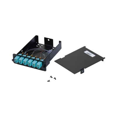 Placa Acopladora de Fibra Óptica FAP, Con 12 Pigtails y 6 Conectores LC Duplex (12 Fibras), Para Fibra Multimodo OM3/OM4, Color Aqua