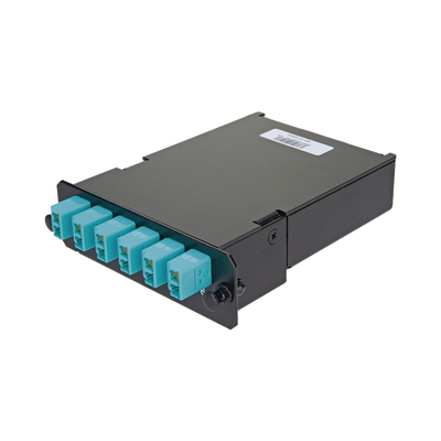 Placa Acopladora de Fibra Óptica FAP, Con 12 Pigtails y 6 Conectores LC Duplex (12 Fibras), Para Fibra Multimodo OM3/OM4, Color Aqua