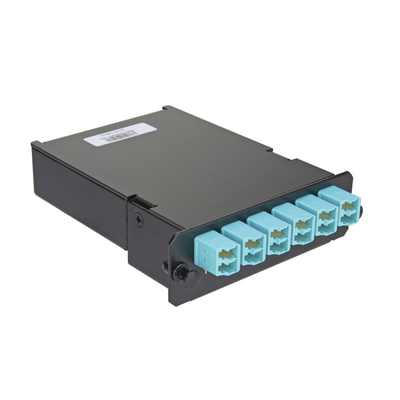 Placa Acopladora de Fibra Óptica FAP, Con 12 Pigtails Ribbon y 6 Conectores LC Duplex (12 Fibras), Para Fibra Multimodo OM3/OM4, Color Aqua