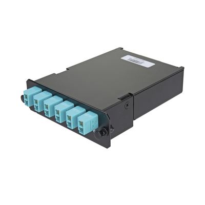 Placa Acopladora de Fibra Óptica FAP, Con 12 Pigtails Ribbon y 6 Conectores LC Duplex (12 Fibras), Para Fibra Multimodo OM3/OM4, Color Aqua