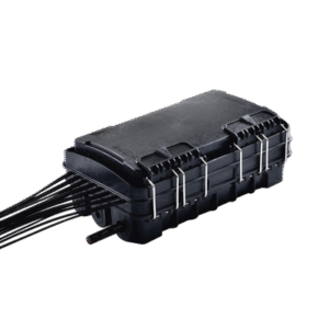 Caja de Distribución de Fibra Óptica para 24 Empalmes, con 16 acopladores SC/APC simplex, Exterior IP65, Color Negro